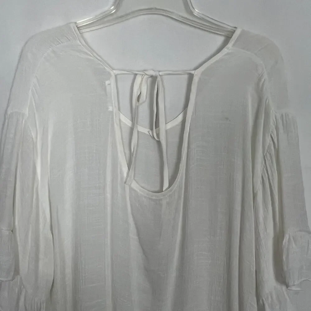 Ekouger Pullover Gauzy White Tunic Dress/Bikini Cover Up Size Medium - Picture 7 of 11